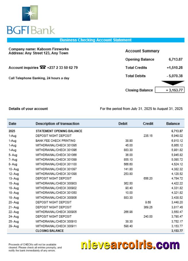 BGFI business bank statement